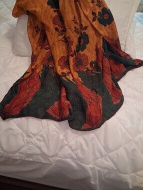 Silk Rayon Floral Scarf Autumn Colors